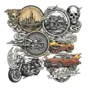 a combination of actual nickelback album covers. specifically The Long Road, Silver Side Up, The State.  tattoo design idea