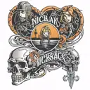 a combination of actual nickelback album covers. specifically The Long Road, Silver Side Up, The State.  tattoo design idea