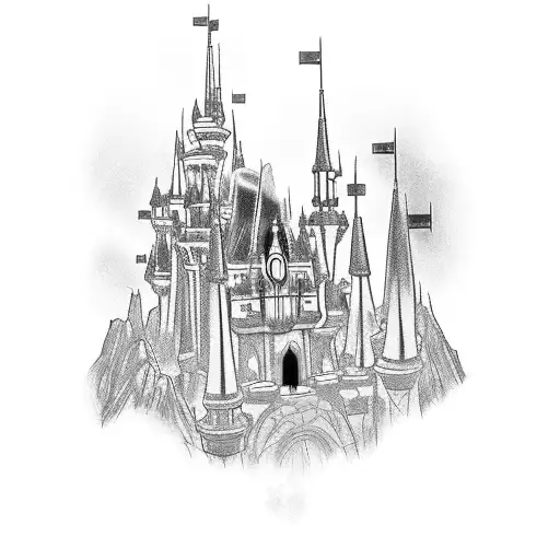 disney castle with star wars tattoo design idea