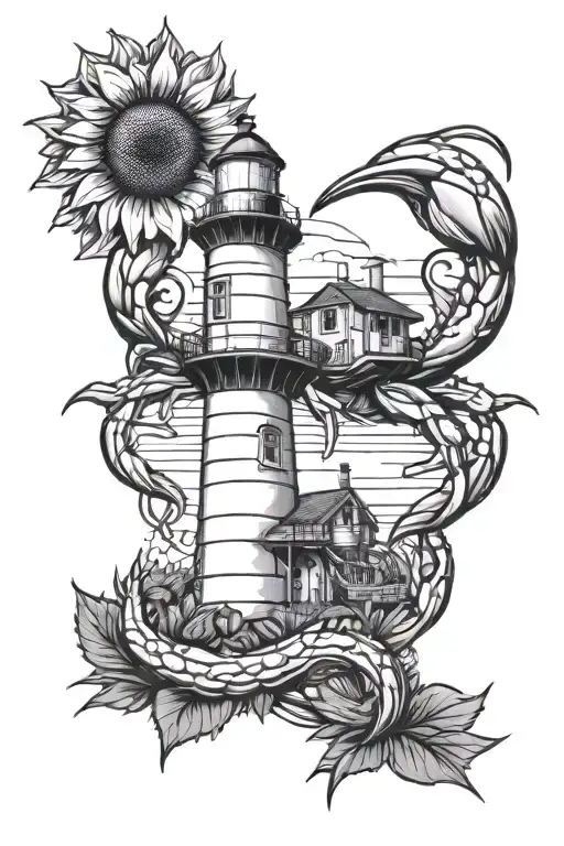sunflower crab lighthouse overlooking tattoo design idea