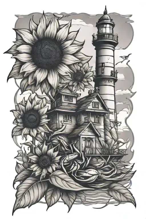 sunflower crab lighthouse overlooking tattoo design idea