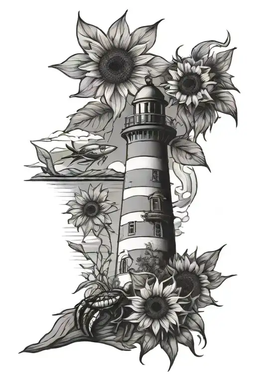 sunflower crab lighthouse overlooking tattoo design idea