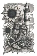 sunflower crab lighthouse overlooking tattoo design idea