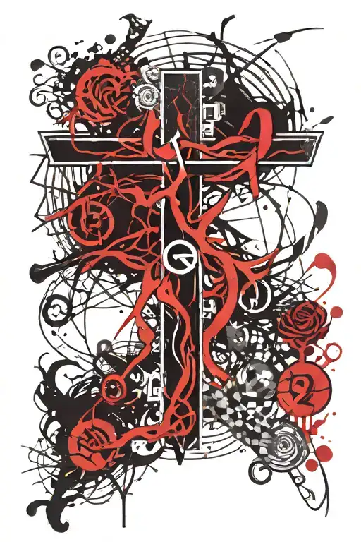 Alpha and Omega and a five-fold Cross and Ichthys tattoo design idea