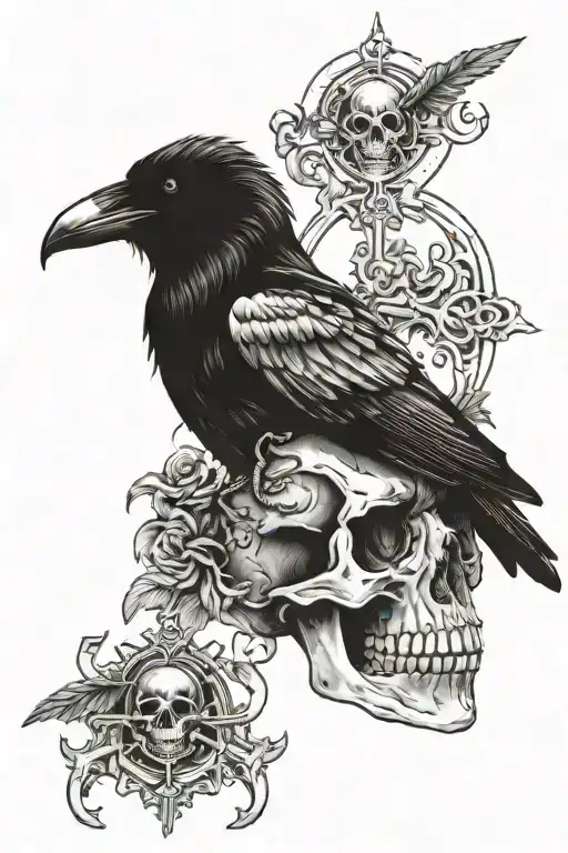 gothic cemetery raven skull tattoo design idea