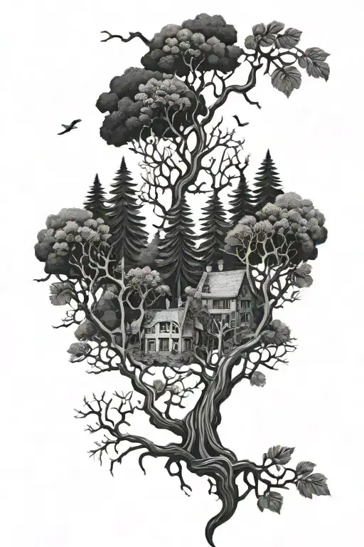 gothic dark forest tattoo design idea