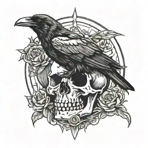 gothic cemetery raven skull tattoo design idea