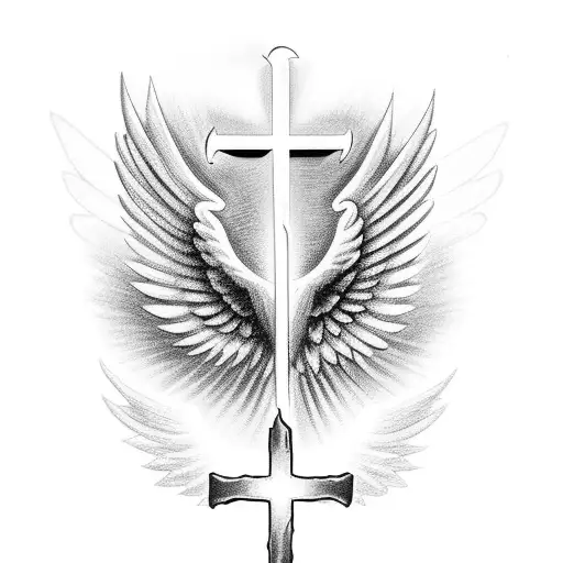 Christian Cross with angel wings tattoo design idea