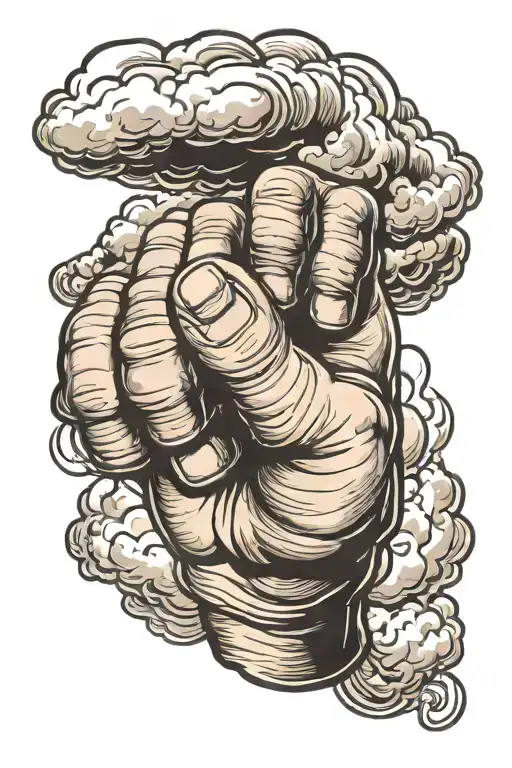 cloud with fist coming out the bottom fist bumping a fist coming up from underneath  tattoo design idea