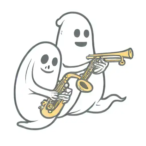 one ghost with a saxophone and one ghost with a flute  tattoo design idea