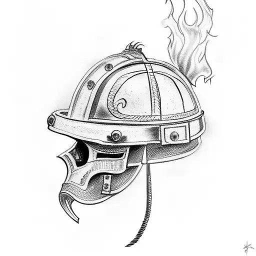 An intricate tattoo design combining elements of ancient Rome and firefighting, such as a Roman helmet adorned with flames tattoo design idea
