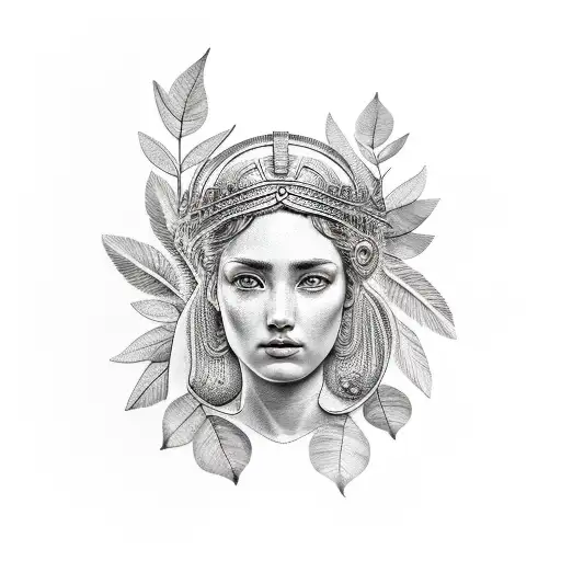 goddess Athena and leaves tattoo design idea