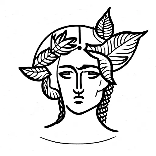 goddess Athena and leaves tattoo design idea
