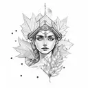 goddess Athena and leaves tattoo design idea