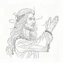 The image shows a man with long blond hair, dressed in white clothes. A person raises one hand up, holding a rosary or b tattoo design idea