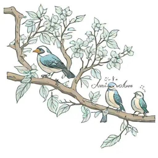 birds on a branch and roman numerals tattoo design idea