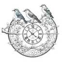 birds on a branch and roman numerals through the middle tattoo design idea