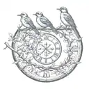 birds on a branch and roman numerals through the middle tattoo design idea