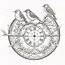 birds on a branch and roman numerals through the middle tattoo design idea