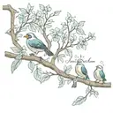 birds on a branch and roman numerals tattoo design idea