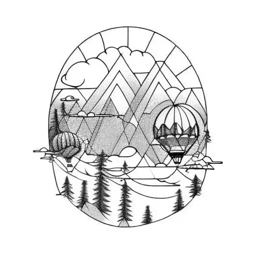Add sky with clouds and hot air balloon  tattoo design idea