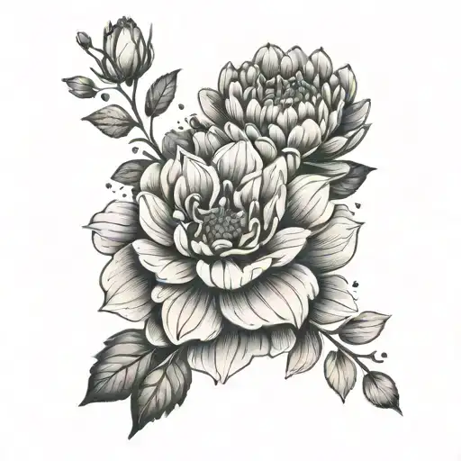 gerbera and peony flower mixed tattoo design idea