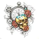 broken pelvis and clock and earth   tattoo design idea