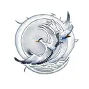 two japanese cranes moon and sun tattoo design idea