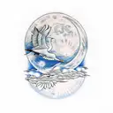 two japanese cranes moon and sun tattoo design idea