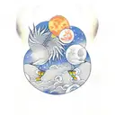 two japanese cranes moon and sun tattoo design idea