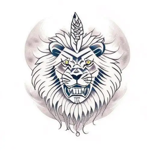traditional lion biting snake head tattoo design idea