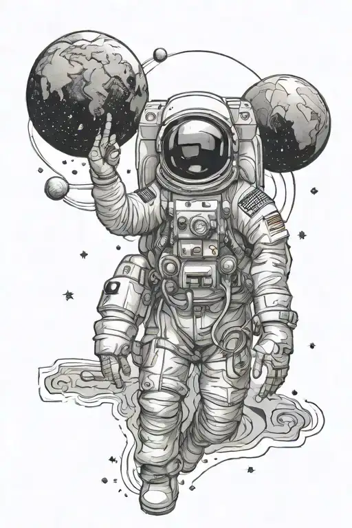 Astronaut floating with planet earth and saying creator of my own reality tattoo design idea