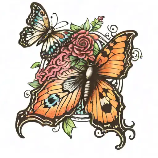 cross and semicolon butterfly wings tattoo design idea