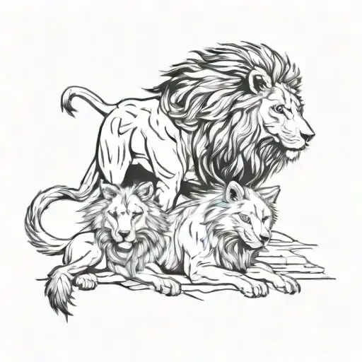 lion and wolf and raven  tattoo design idea