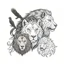lion and wolf and raven  tattoo design idea