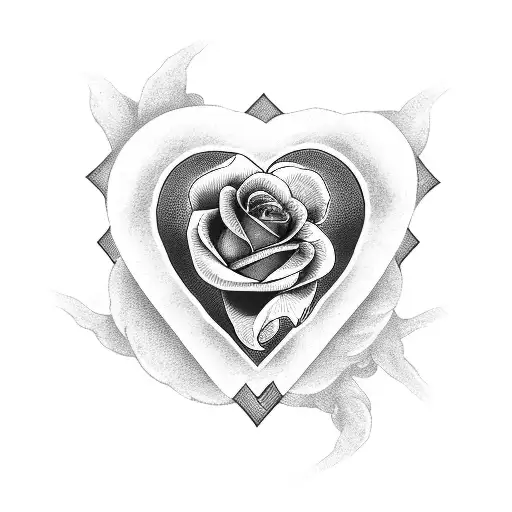 heart with rose and dragon tattoo design idea