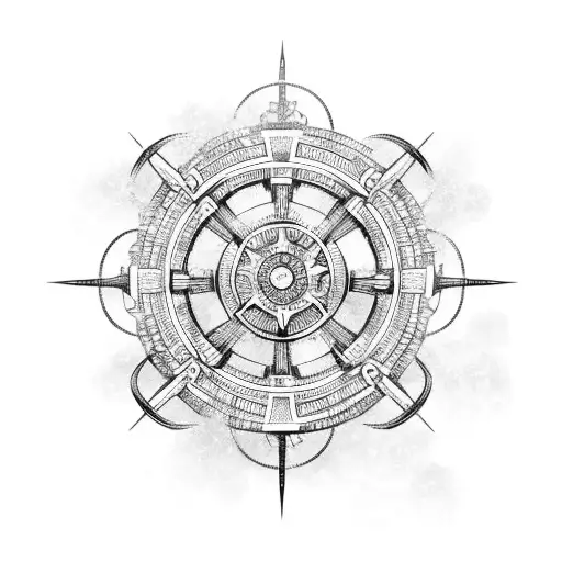 ship wheel tattoo design idea