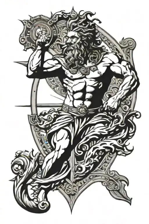 Poseidon, shield of the maritime service of the Civil Guard and compass tattoo design idea