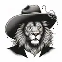 A dotwork tattoo of a lion wearing Leon Juda's signature hat and smoking a reggae themed pipe tattoo design idea