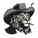 A dotwork tattoo of a lion wearing Leon Juda's signature hat and smoking a reggae themed pipe tattoo design idea