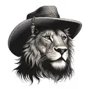 A dotwork tattoo of a lion wearing Leon Juda's signature hat and smoking a reggae themed pipe tattoo design idea