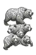 grizzly bear head above cubs playing together tattoo design idea