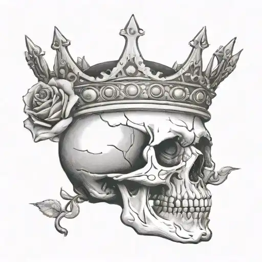 Skull with a crown on top of its head with a rose in between its teeth  tattoo design idea