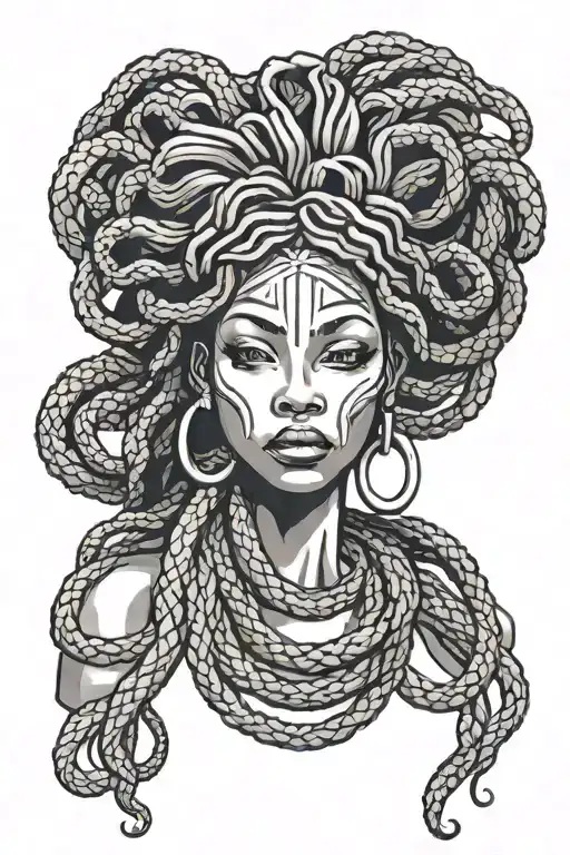African Medusa with dreadlocks tattoo design idea