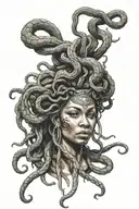 Afro-centric Medusa with dreadlocks and snake hair tattoo design idea