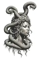 Afro-centric Medusa with dreadlocks and snake hair tattoo design idea
