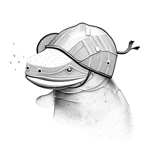 platypus wearing a bucket hat in a canoe  tattoo design idea