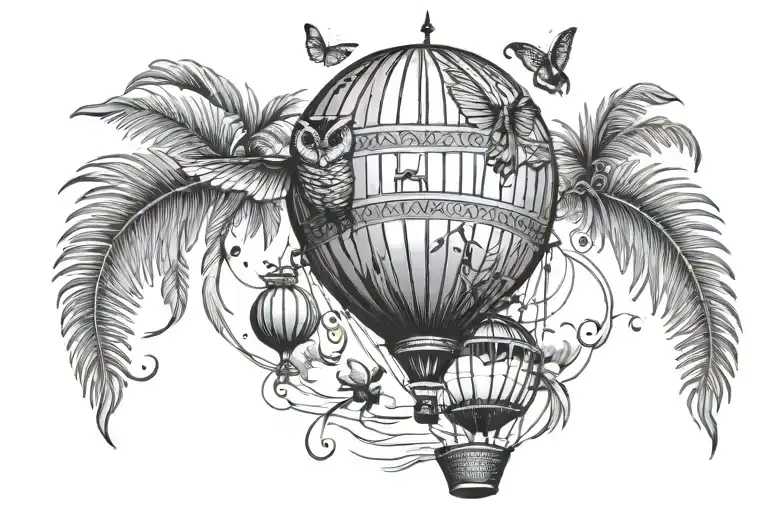 hot air balloon palm tree golf grasshopper owl Pisces  tattoo design idea