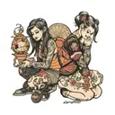 hot girl and cute girl kneeling  tattoo design idea