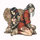 hot girl and cute girl kneeling  tattoo design idea